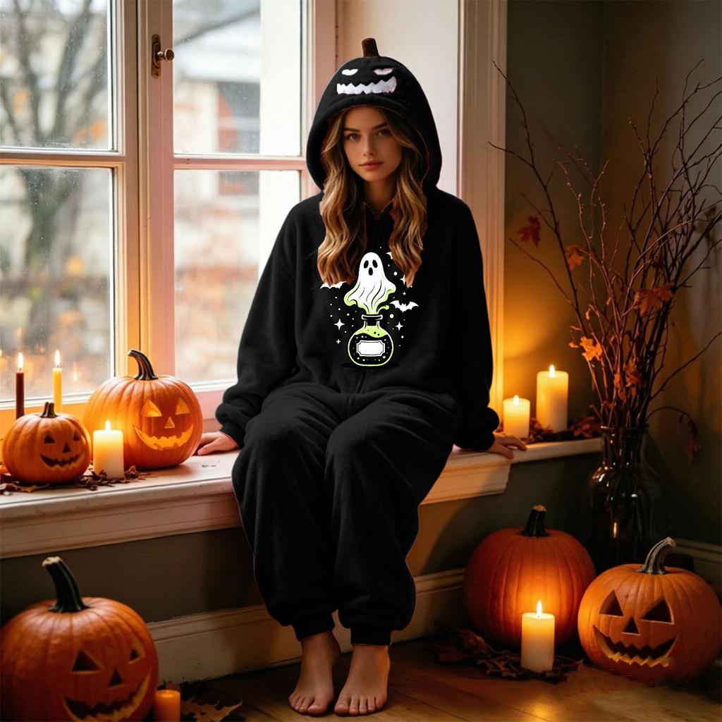 Couples Halloween Matching Flannel Jumpsuit Costume for Men and Women