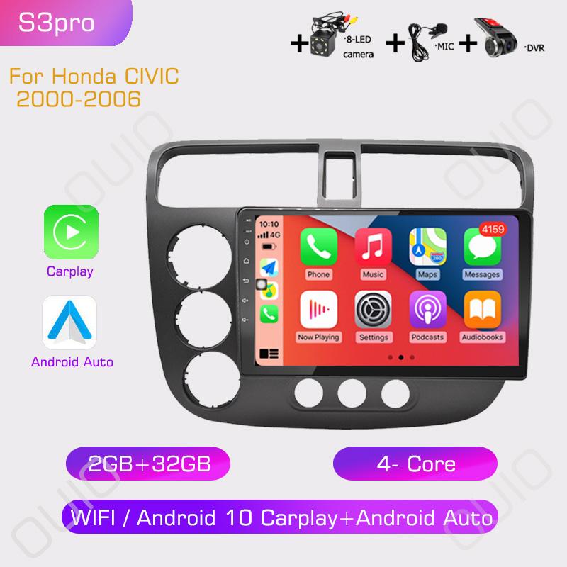 2din 8G+128G IPS 9inch Android10 Car Radio Multimedia Player Carplay Auto GPS Navigation DSP BT For Honda CIVIC 2000 2001-2006
