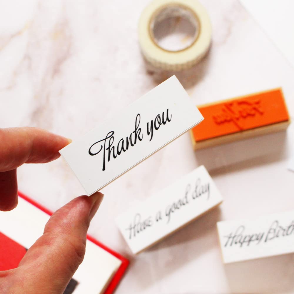 Cute and Stylish Wooden Rubber Stamp Set for Birthdays, Thank You Cards, Bridal, and Letters, Made In Japan (#70)