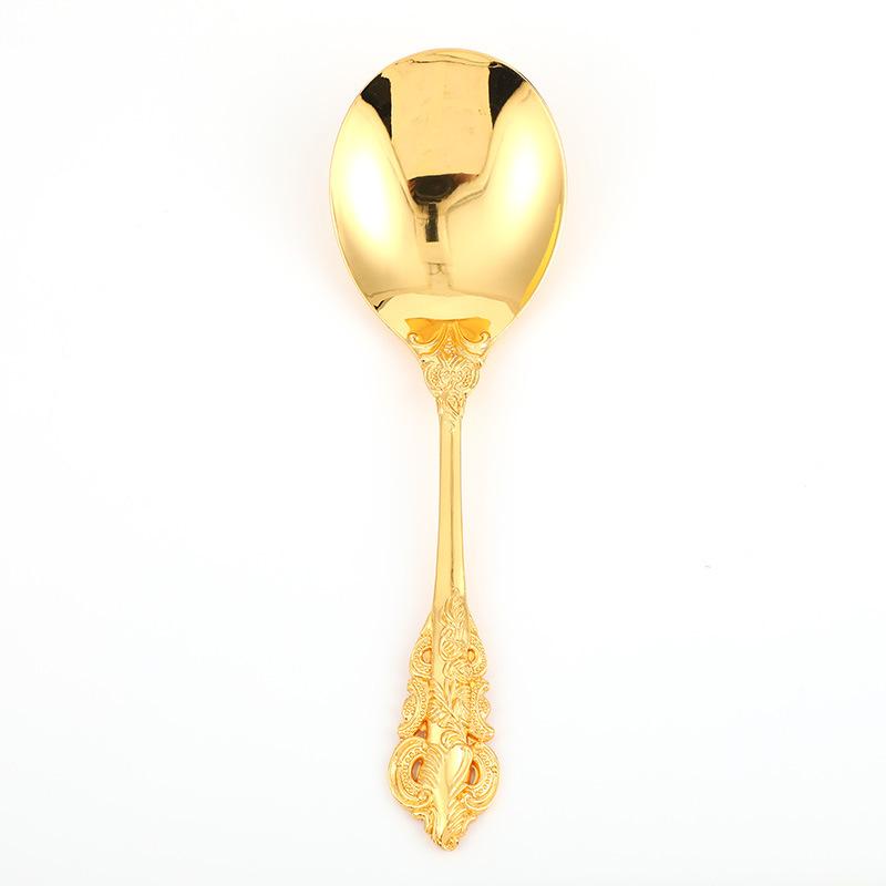 European Style Palace Alloy Relief Tableware with Three-dimensional Patterns, Large Spoon for Household Solid Gold-plated Spoon