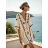 Women's V Neck Short Sleeve Midi Dress Loose Fit Relaxed Waist Elegant British Style 3D Printed Beach Coverup Casual Vacation Dress