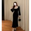 Lace Black Velvet Dress Women's Autumn and Winter Small Black Dress Slim-fitting Hip-wrapped Fishtail Long Skirt