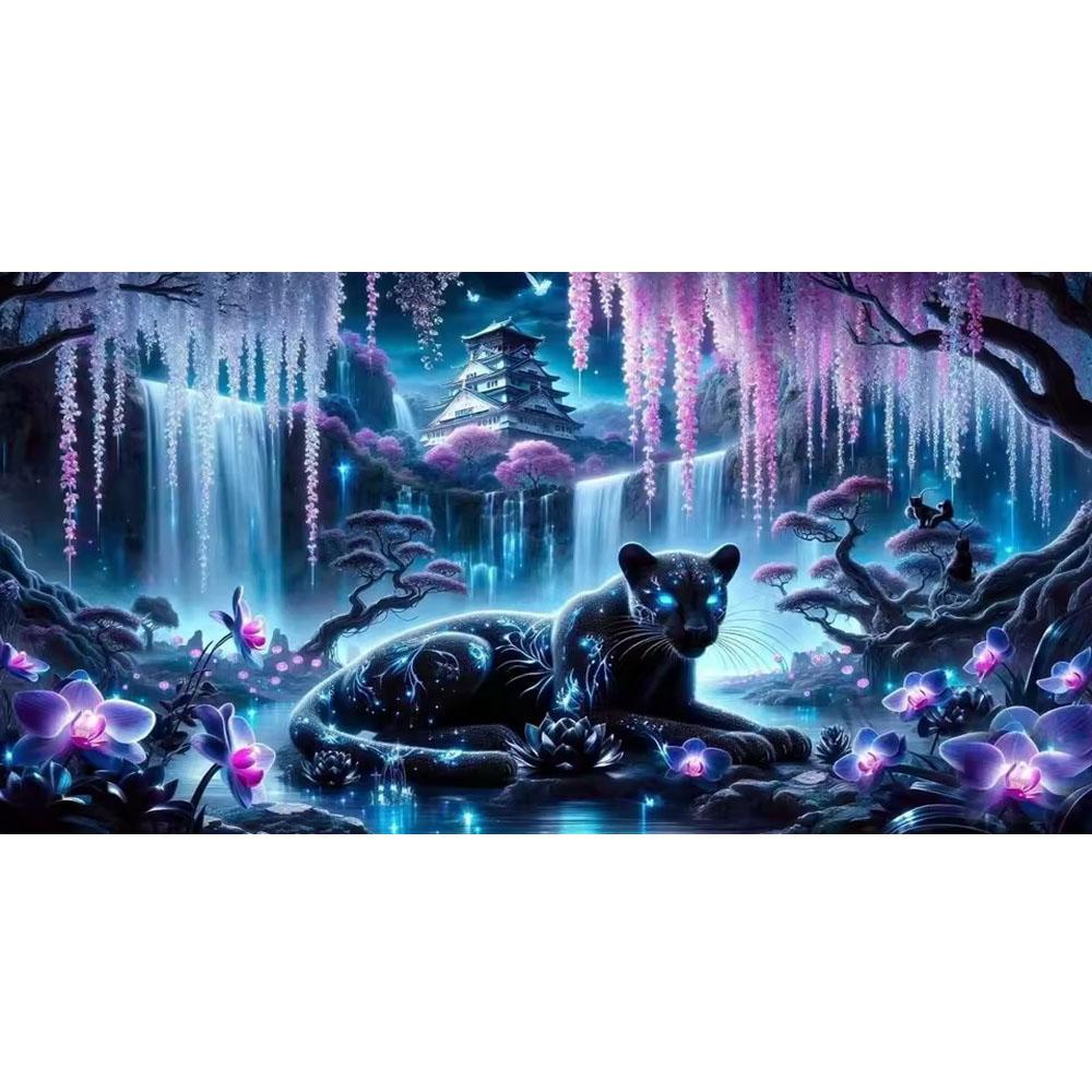 

Большой размер Мозаика Сделай сам Полные наборы для рисования бриллиантами Искусство Фантастическая Черная Пантера и цветы Вышивка Крестом Стразы round 30x60cm красный