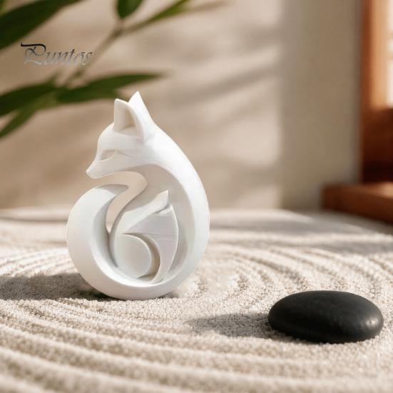 Nordic Style Fox Ornament 3D Printed Sculpture, Matte White Minimalist Solid Structure Ornament, Dust-resistant Art Piece Stain-Resistant Smooth