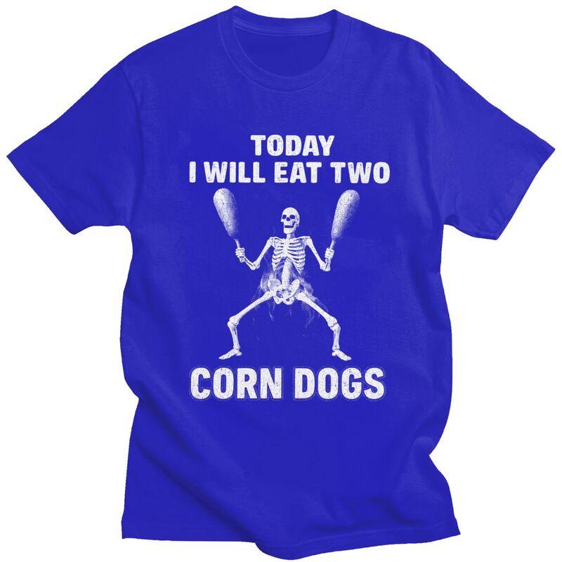 Skeleton Corn Dogs Funny Food Meme T Shirt for Men 100 Cotton Tshirts Sumer Style Short Sleeve Tee Shirt Slim Fit Clothing