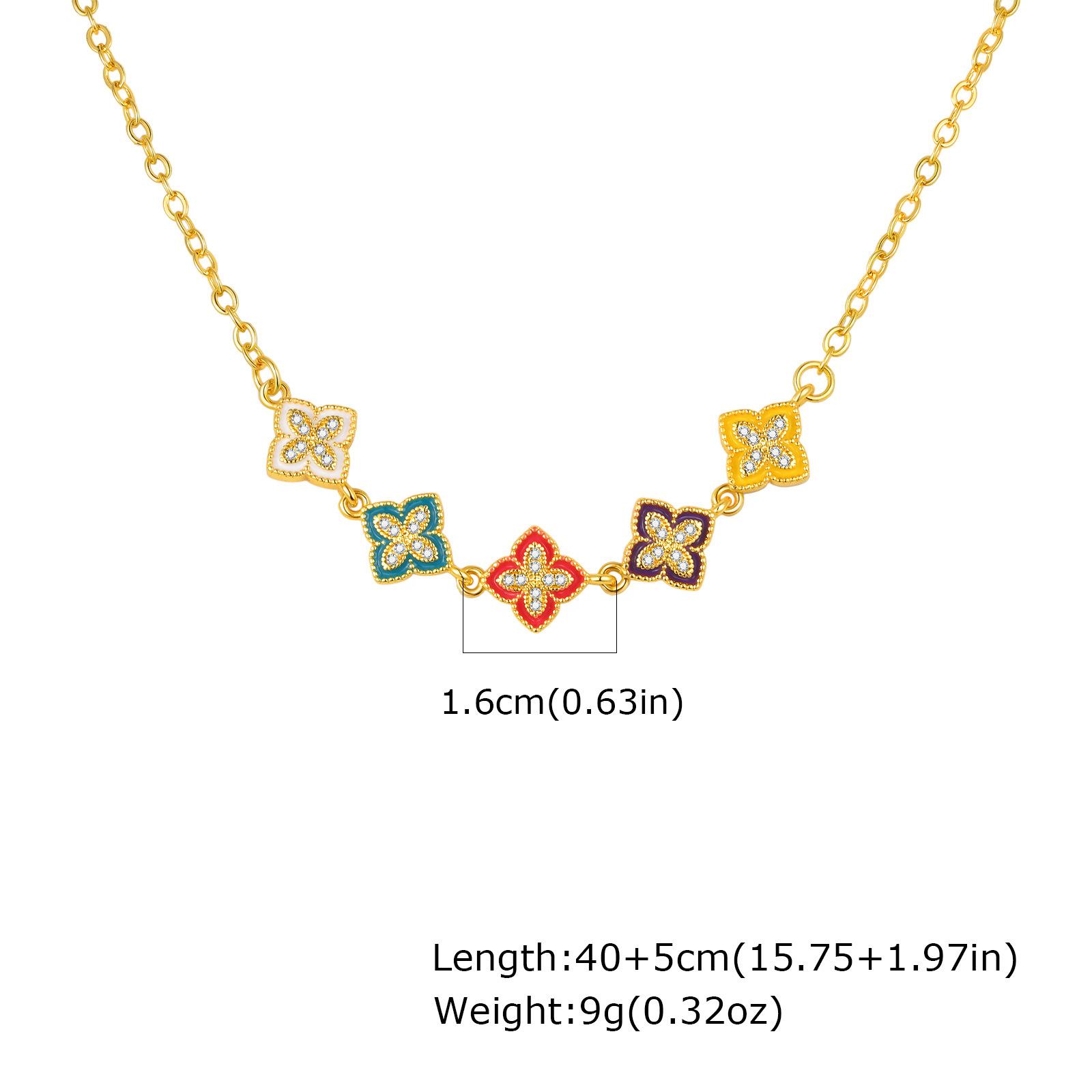 Copper Epoxy Zircon Four Leaf Flower Necklace Women S Temperament Niche Flower Bracelet Pbr-219