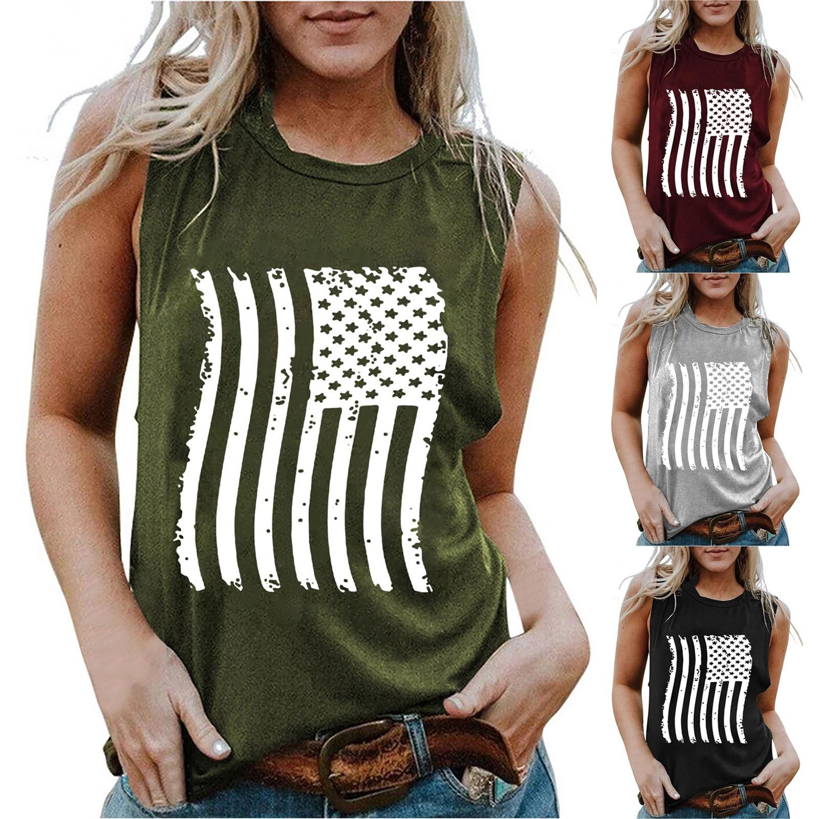 

Женские модные сексуальные топы без рукавов с принтом американского флага, топы-рубашки