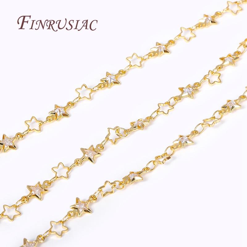 Großhandel Großmengen Metall Kristall Ketten 18K Gold Plated Stern Zirkon Anhänger Gliederketten Für DIY Halskette Schmuckherstellung Zubehör