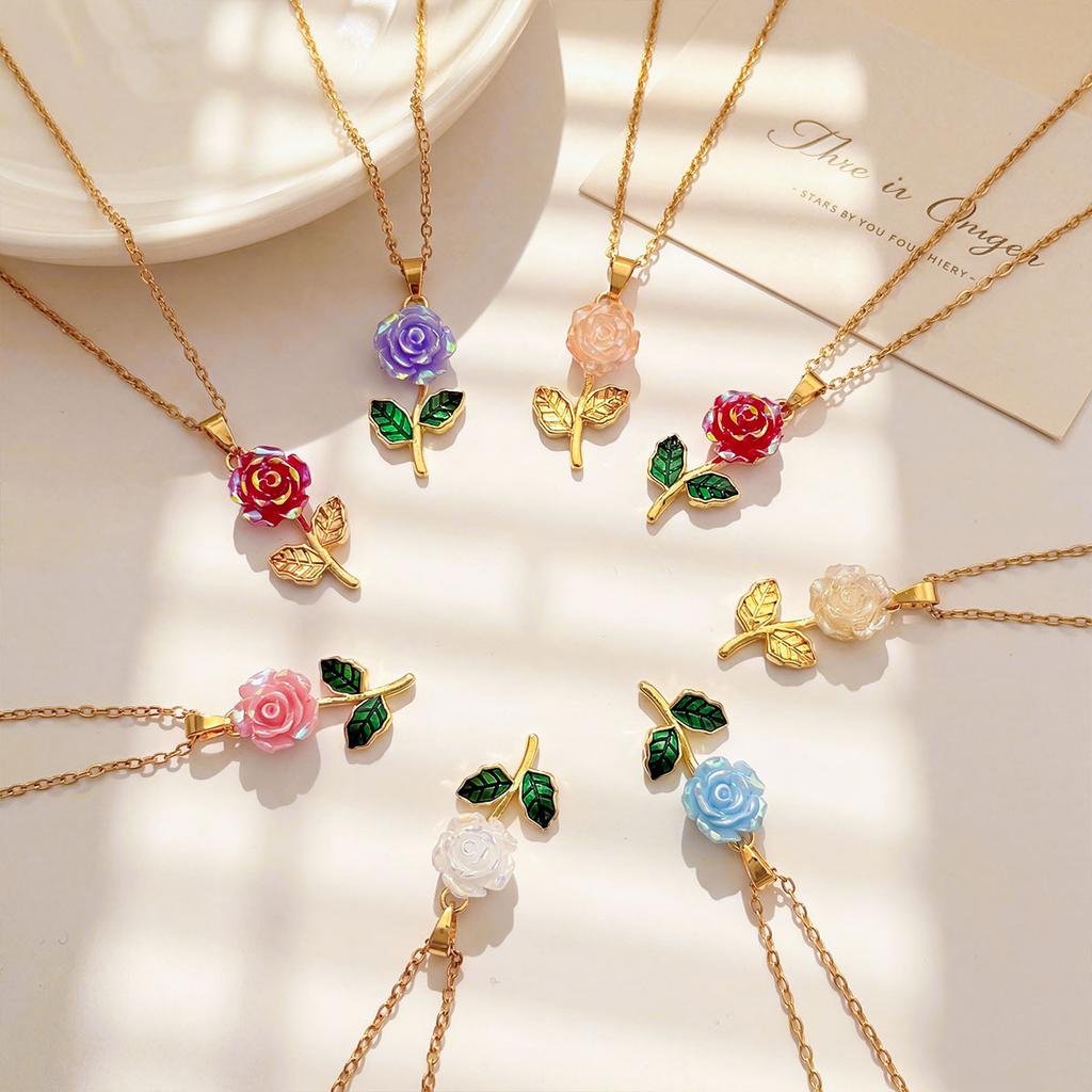 Ribbon Rose Flower Luxury Style Necklace Accessory Summer Fashion Versatile Fresh and Light Titanium Steel Necklace