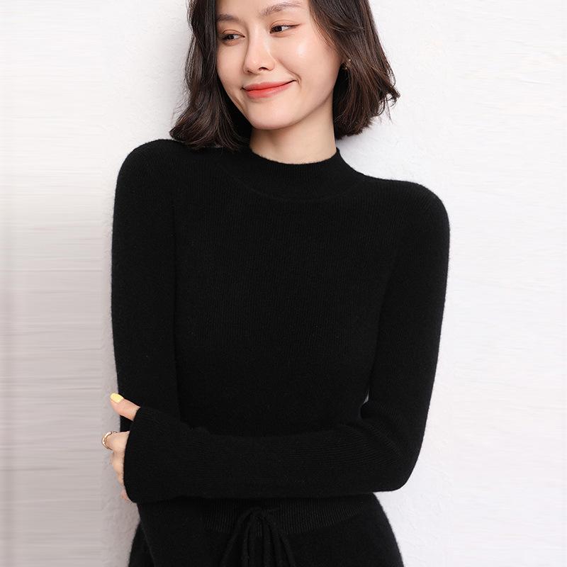 Women's 2024 Autumn/Winter Cashmere Sweater - Solid Color, High-End Knitwear Base Layer