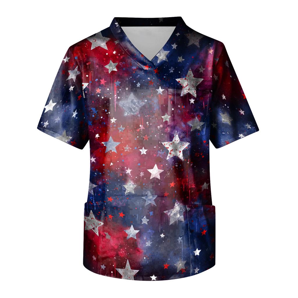 Men's Short Sleeve V-Neck  Print Chest Pocket Care Top
