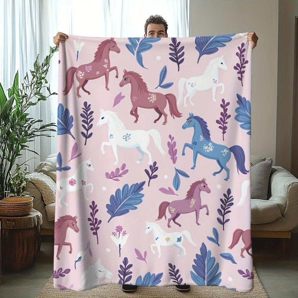 

Children s cartoon horse pattern blanket, soft and comfortable, suitable for bedroom decoration, multi-color horse pattern 130X150cm