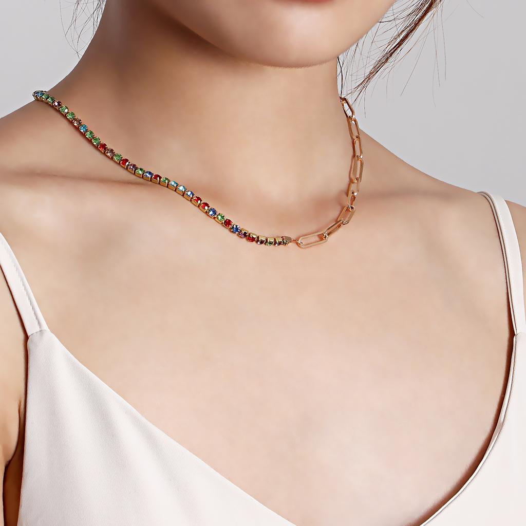 Řetěz s drápkem mikro-inlay barevným diamantovým náhrdelníkem šperky dámský univerzální ins niche designový pocit Spice girl náhrdelník