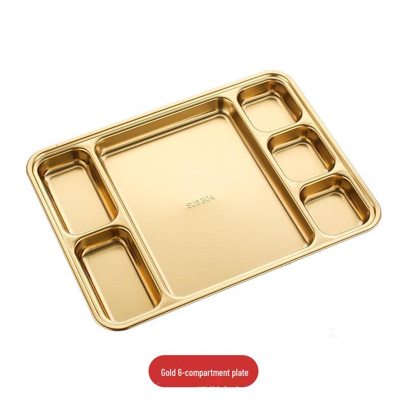 

Ru Han 304 Stainless Steel Golden Rectangular 6-Compartment Plate Set