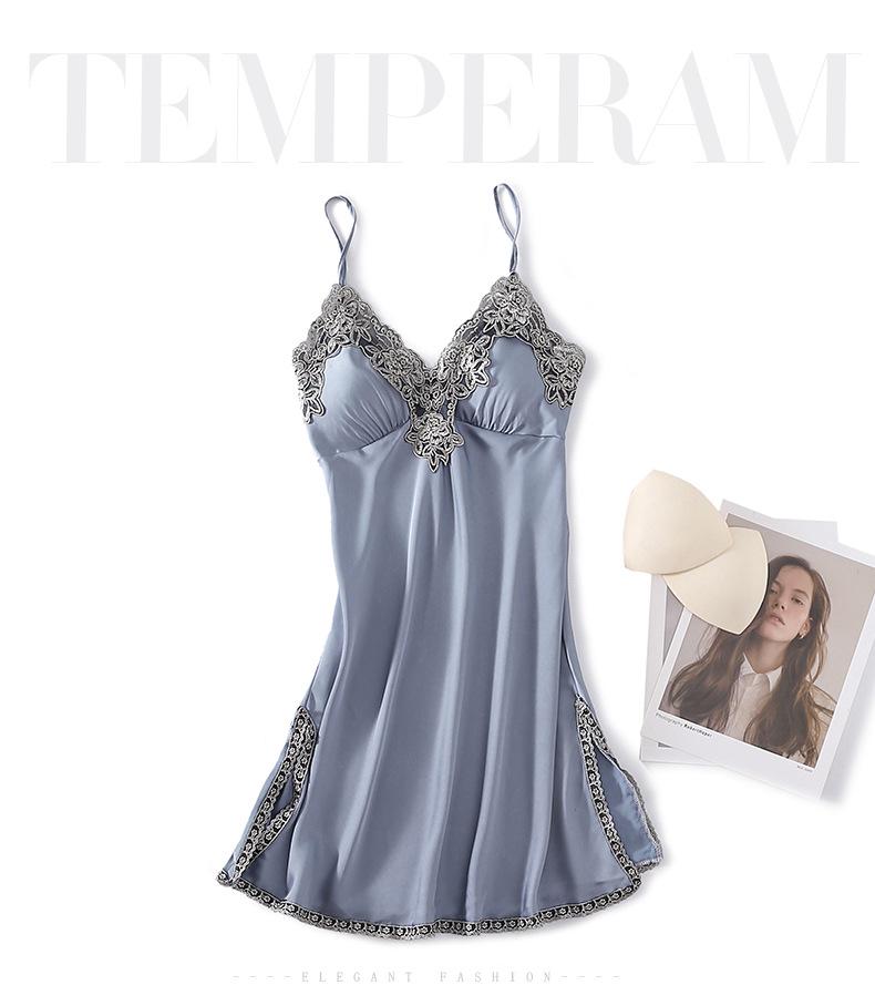 Women's Silk V-Neck Lace Trim Pajama Camisole Nightgown