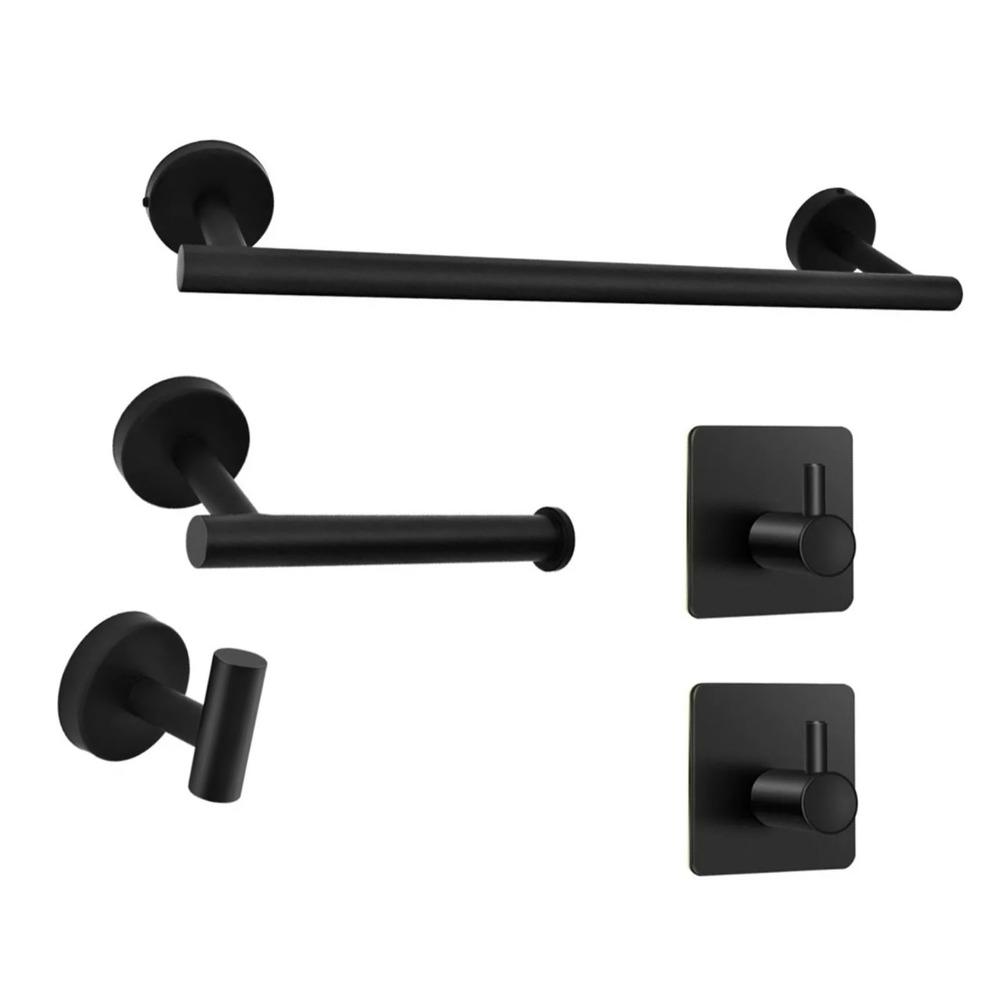 5 PCS Black Bathroom Hardware Set Wall Mounted Towel Rack Set Household Use