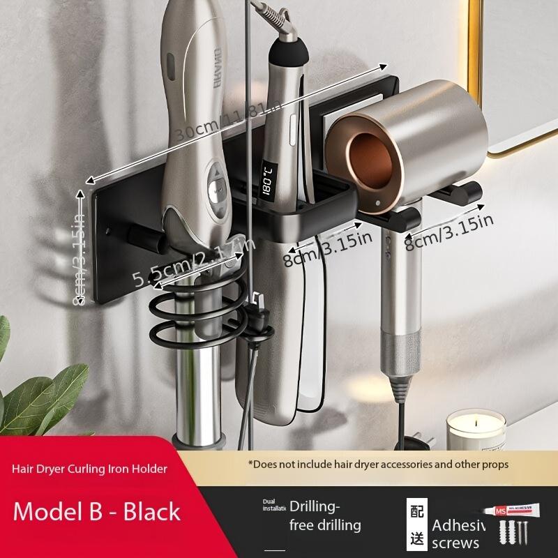 1pc wall-mounted aluminum hairdryer holder, adhesive curling iron holder, hairdressing tool organizer, suitable for bathroom curling irons