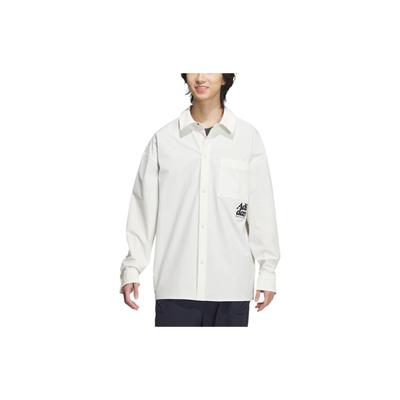 Kleines Logo Sportlich Lässig Quadratkragen Langarmhemd Herren Oberteile Han-Jade-Weiß JP2596
