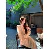Vintage French Floral Long Sleeve Dress With Ruffle Hem For Spring Fashion