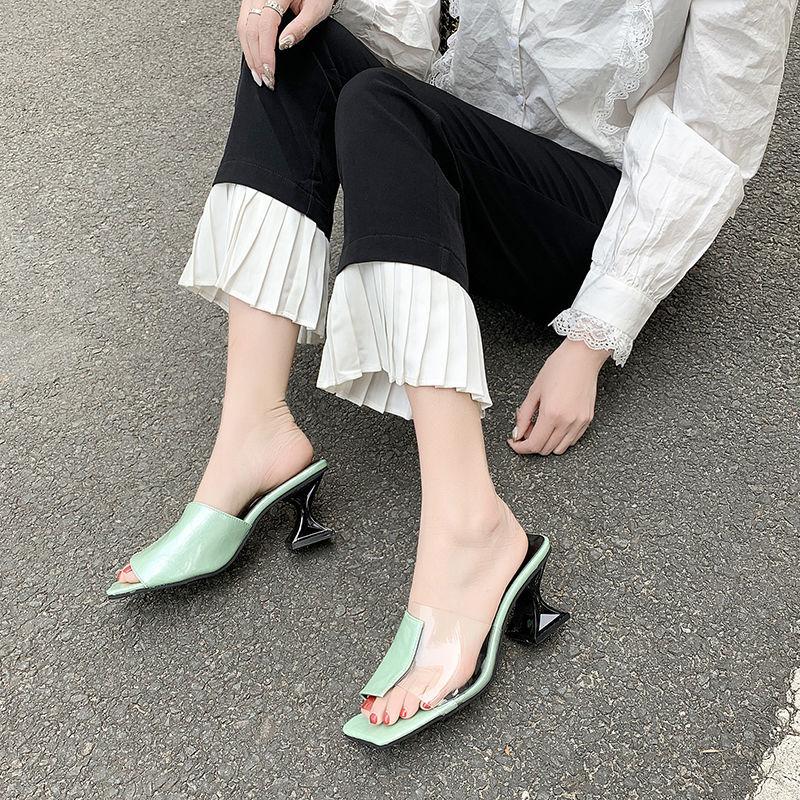 Sexy Women's Slippers and Ladies Sandals Clear Heeled Shoes Square Head New Style 2026 Luxury Slip-resistant Fashion Eva Slides
