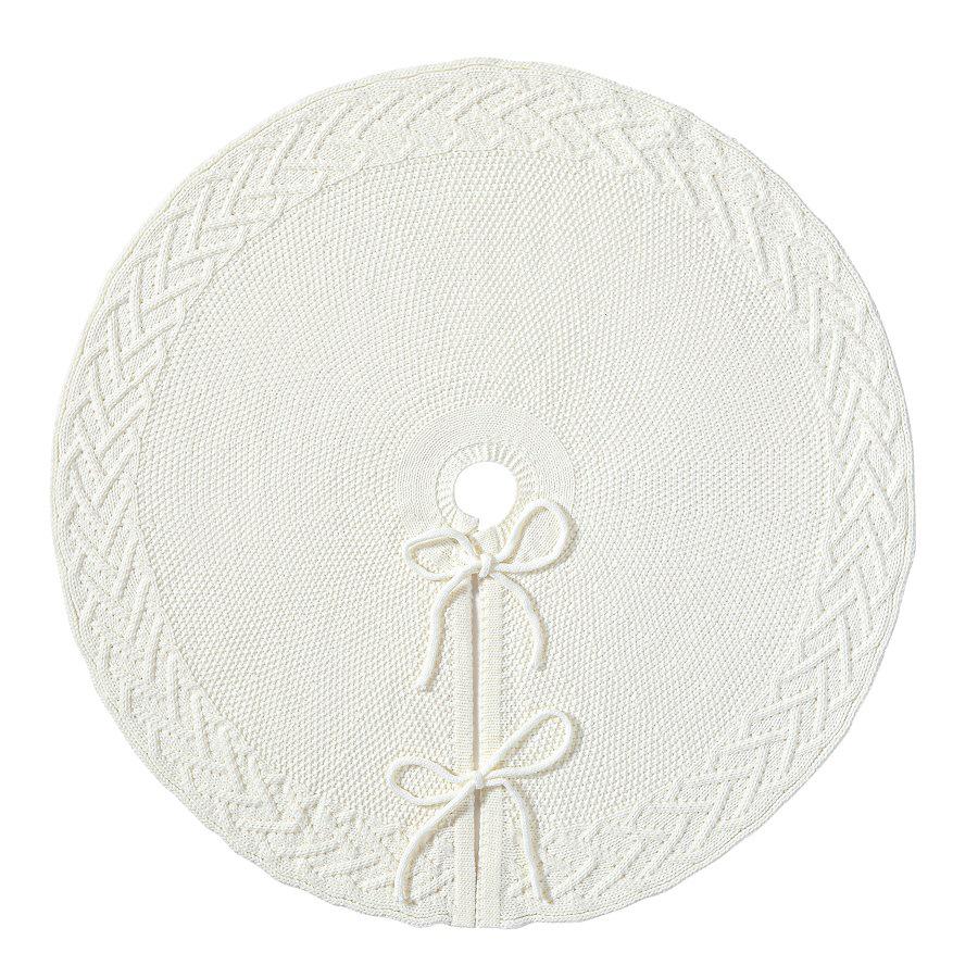 Classic White 3D Texture Knit Christmas Tree Skirt with Double Arrows