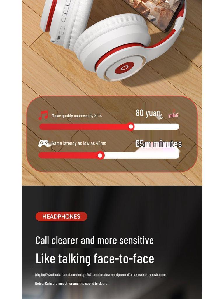 Wireless Over-Ear Bluetooth Headphones with Heavy Bass, Long Battery Life, and Noise Cancelling for Gaming