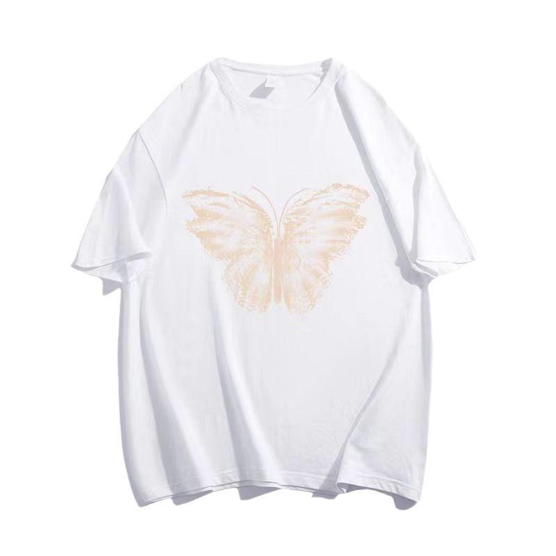 European Short-sleeved Shirt New Summer Medium and Long Loose Lower Body Missing Round Neck Short-sleeved Casual Shirt Women