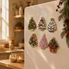 Whiteboard Magnetic Decorations 6Pcs DIY Faux Pearl Painting Fridge Magnet, Santa Snowman Stocking Tree Refrigerator Magnets Gingerbread Snowflake