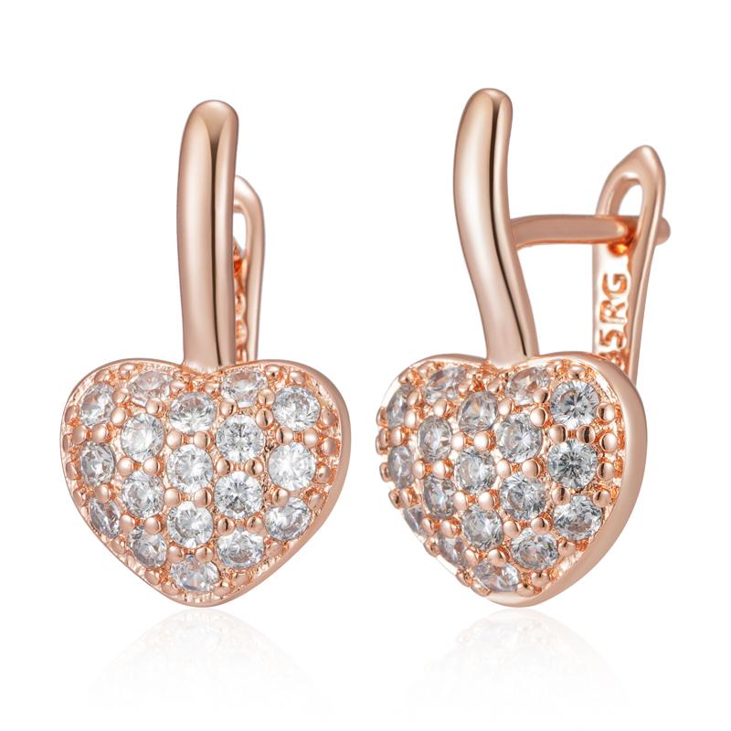 Rose Gold Color Heart English Earrings For Women Full Shiny Natural Zircon Accessories Wedding Valentines Jewelry