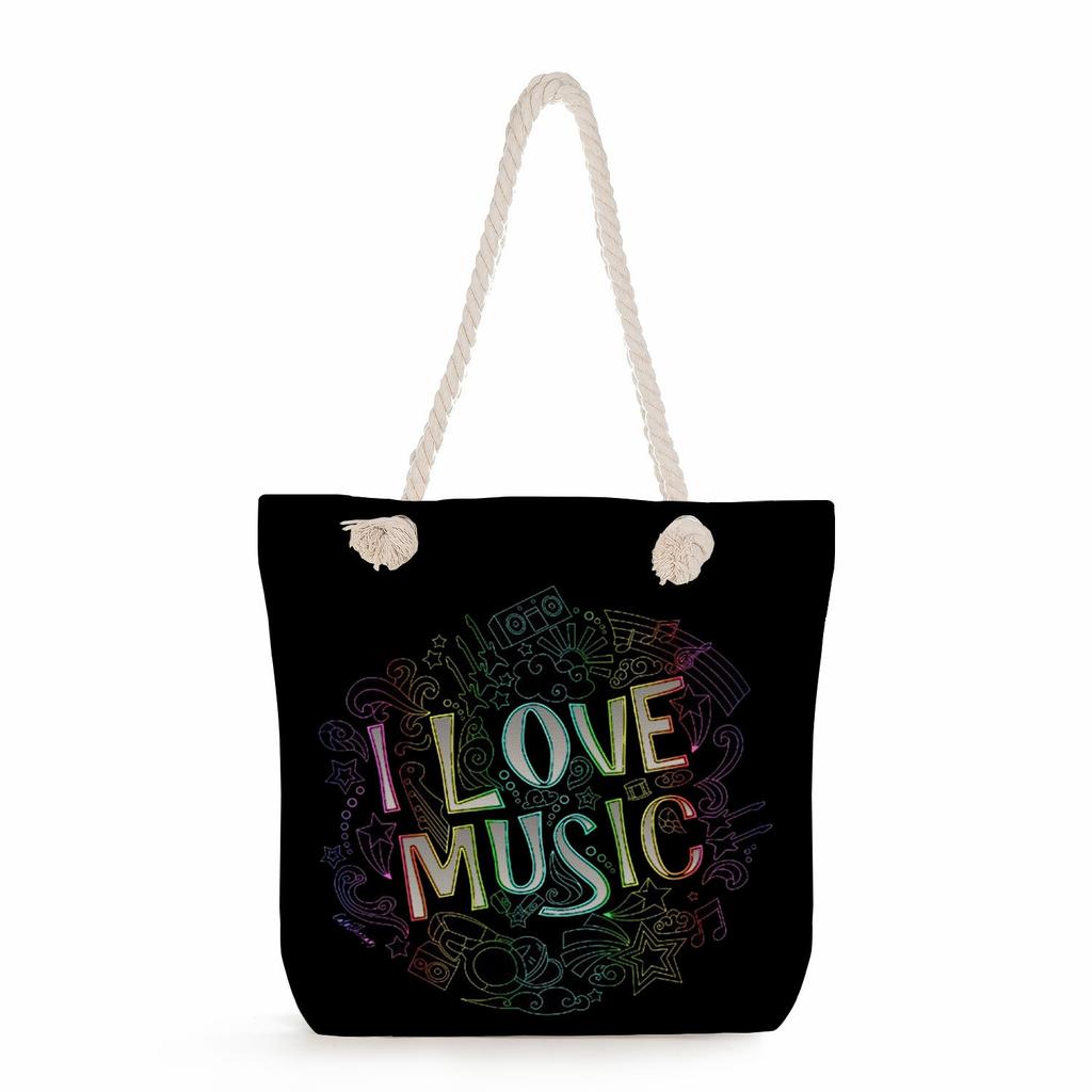 Multifunctional note Printed Thick Rope Shoulder Beach Bag Casual large capacity handbag 7611
