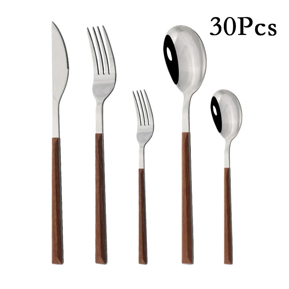 Westliches Geschirr-Set mit Holzgriff, Edelstahl, 10/20/30/40 Stück, Steaktisch, Messer, Gabel, Löffel, Dessertgabel, Besteck, Besteck