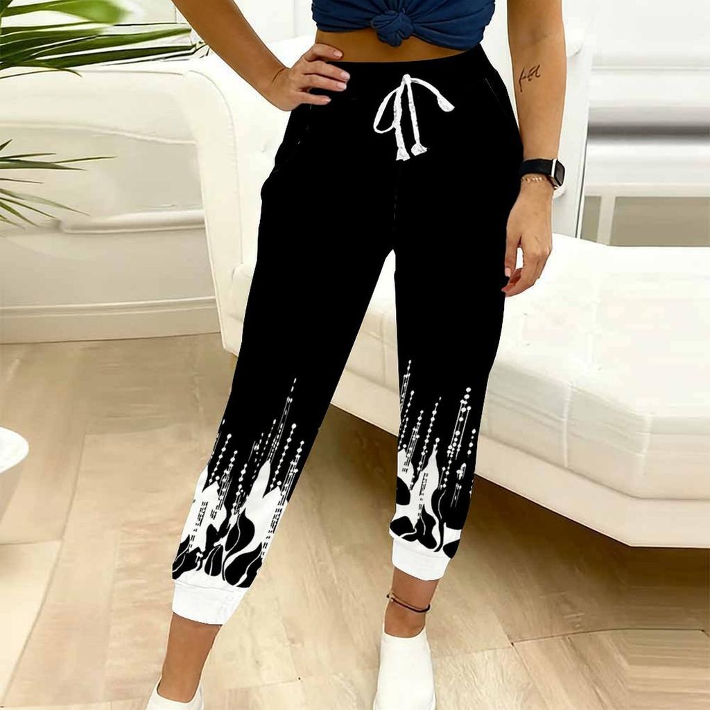 Summer Ladies Cowboy Aging Printed Sweatpants Loose Fit Drawstring Joggers Elastic Cuff Daily Casual Pants