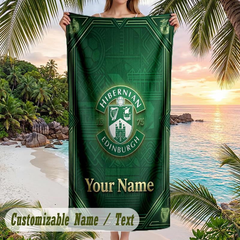 Beach Towel Hibernian FC Print Custom Name Text Soft Towel for Swimming Pool