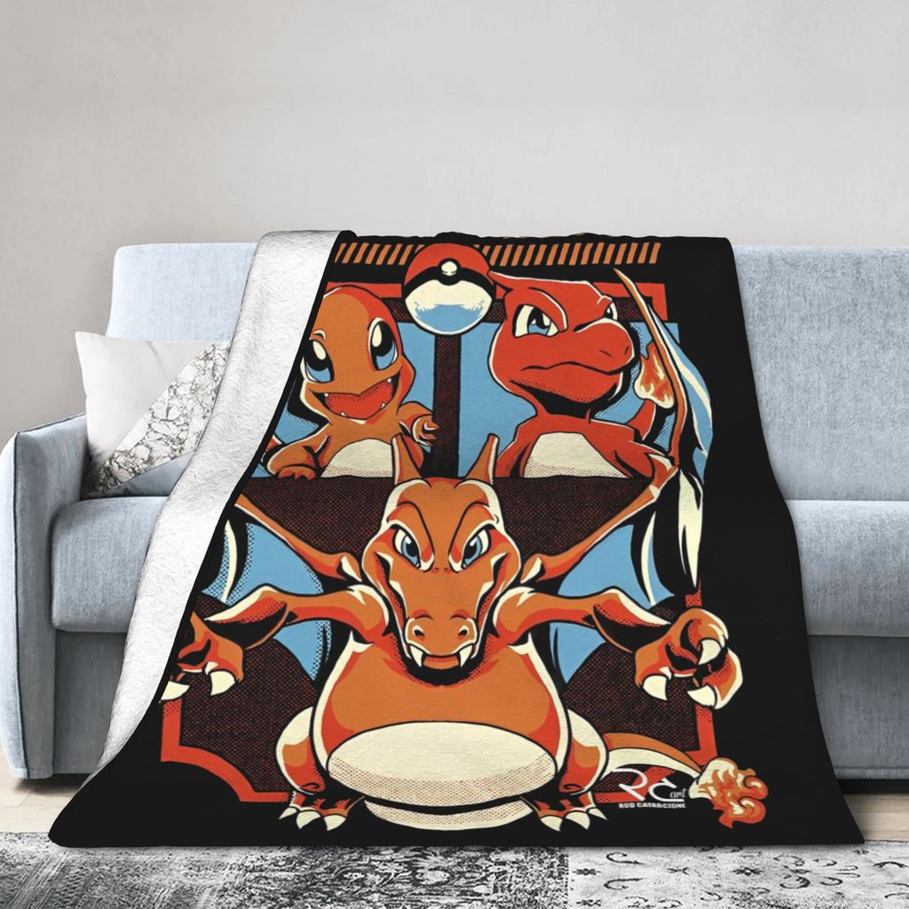 Pokemoned Coral Fleece Plush Throw Blankets Charmander Charmeleon Charizard Blanket for Bedding Couch Warm Plush Thin Quilt,