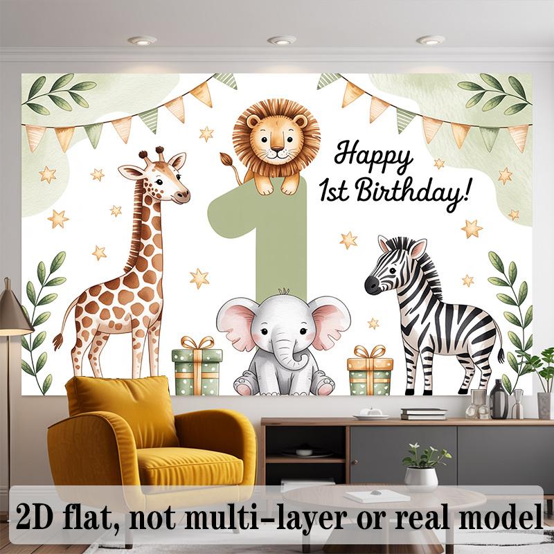 Party Backdrop Flat Banners Lion Elephant Giraffe Zebra First Celebrations Wedding Photo Booth Background Front Door Decor