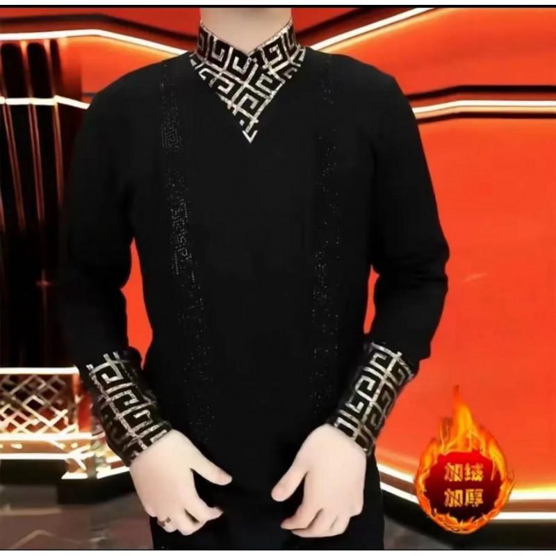 Fashion Scarf Collar Fleece Sweater Men S Light Luxury Trend Personalized Versatile Men S Winter Warm Bottoming Shirt M