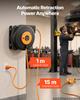 Retractable Extension Cord Reel 15 M Heavy Duty 16AWG / 3C Orange, for Ceiling/Wall Mount, Overheat Protection, Automatic Retractable Power Cord,