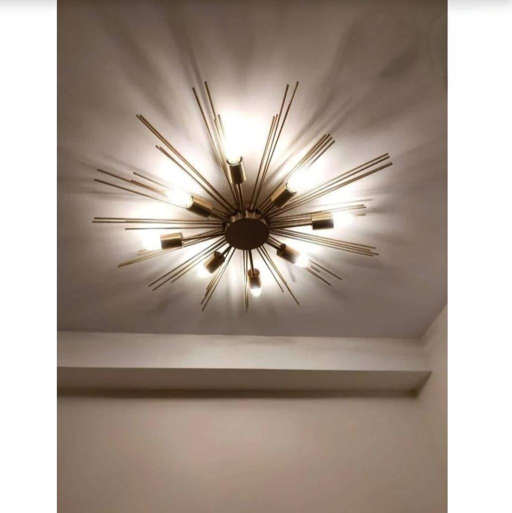 8 Light Circle Shade Brass Pendant Mid Century Brass Sputnik chandelier light Fixture