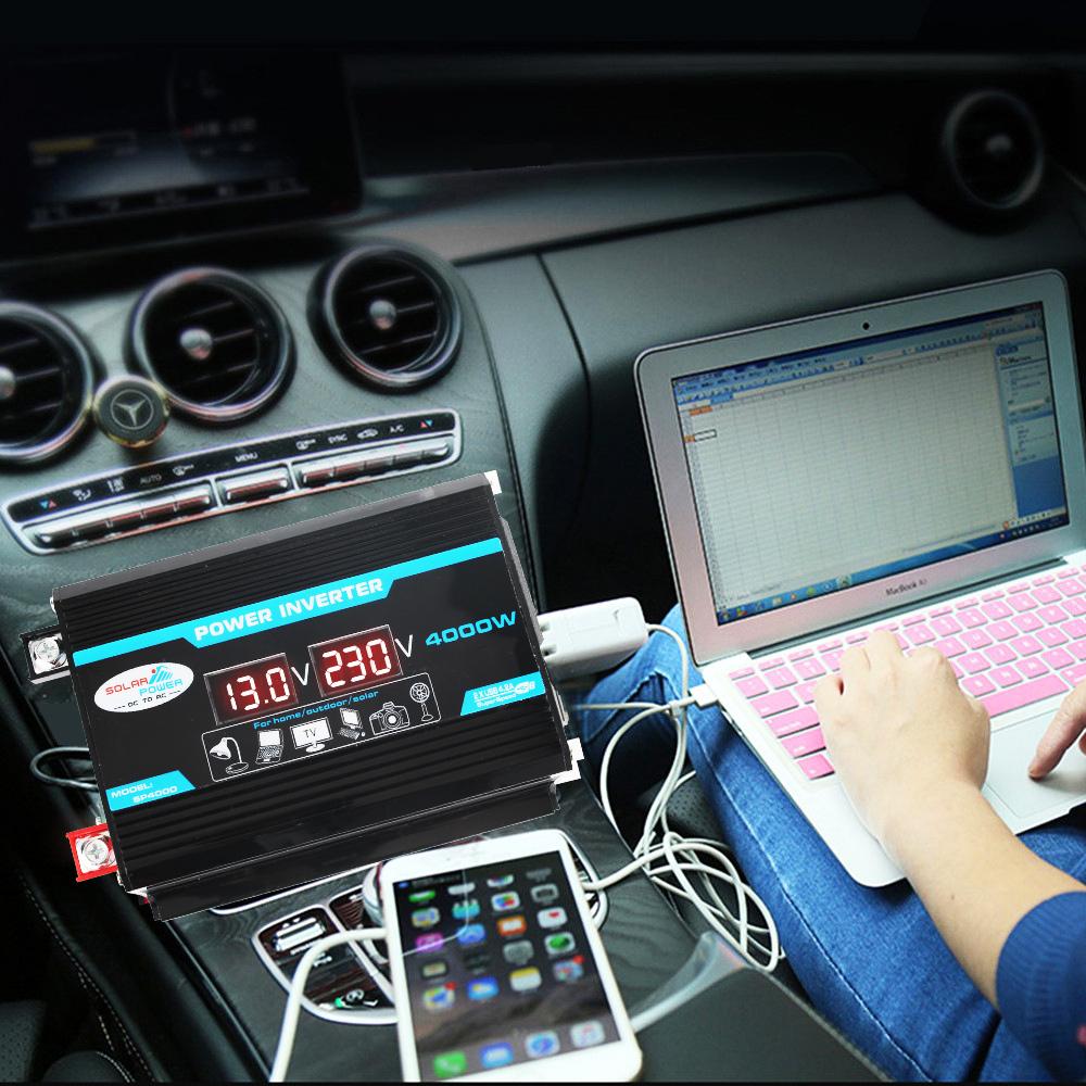 4000W 12V 220V Converter Car Inverter Multiple Protection Dual USB Voltage Transformer Car Power Inverter Solar Charger Adapter