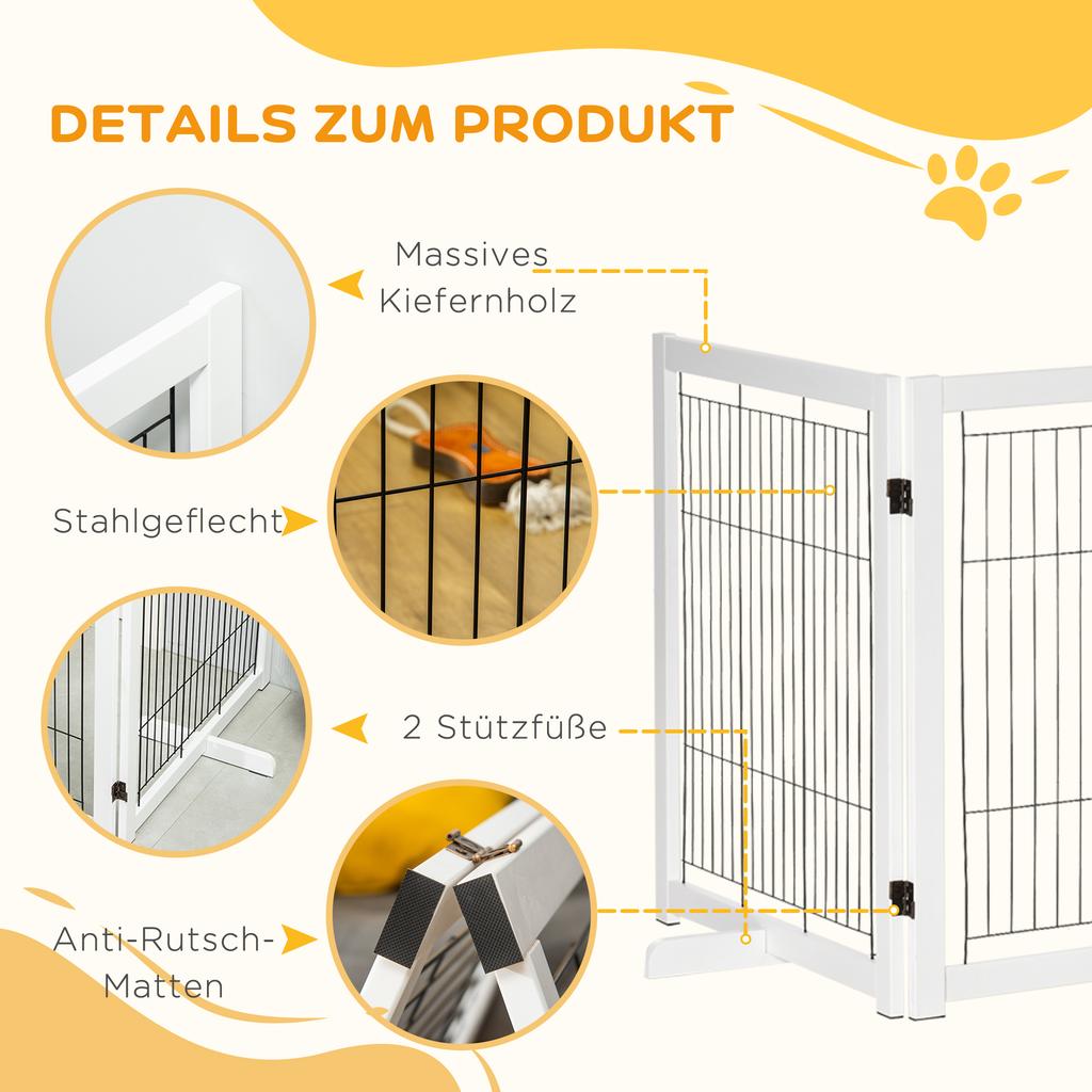 Dog Barrier Gate Freestanding Protective Gate with Feet 305 x 82 cm Wood Dog Gate Foldable Stair Safety Gate Dog Barrier Gate for Stairs, Doors