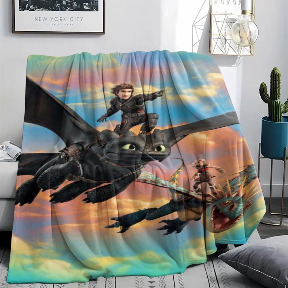 1Pc Dragon Training Print Flannel Blanket, High quality Comfortable for All Seasons, Home Decor, Warmth and Comfort, Perfect for Gifts