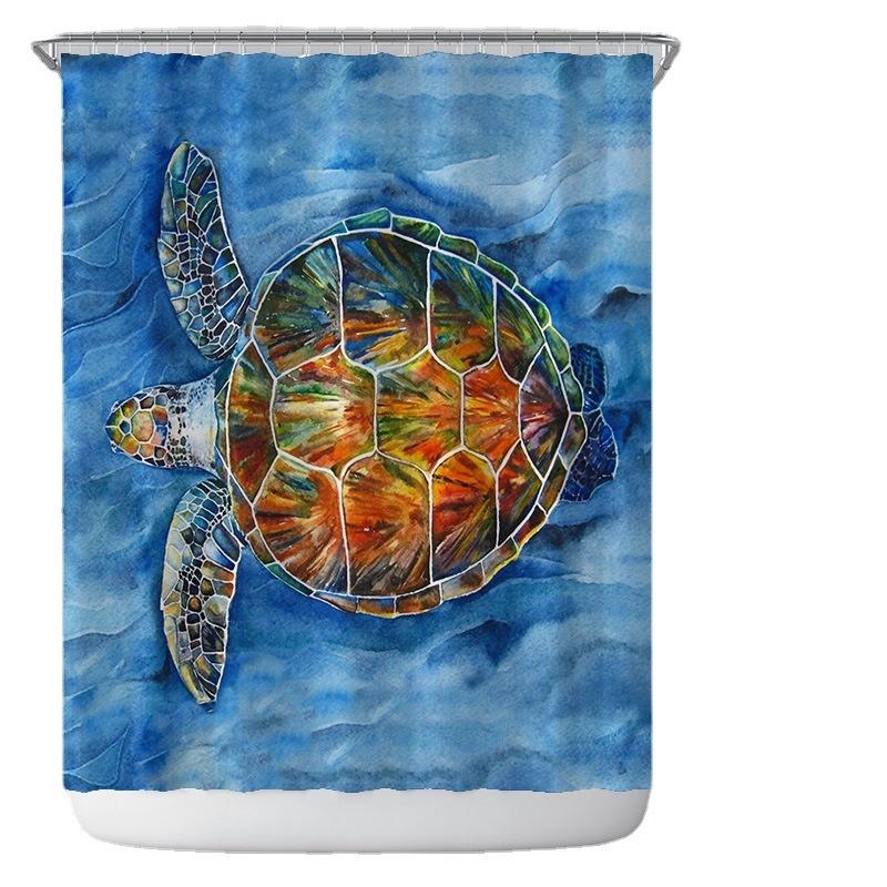 Seabed Animal Shower Curtain 3D Print Bathroom Waterproof Polyester Bath Curtain Sea Turtle Washable Bath Decor Curtains