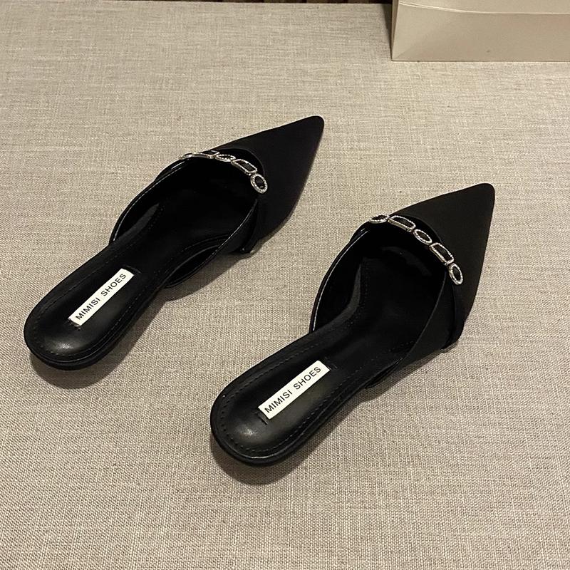 Pantoufles Femme Pointues à Cristaux Mode Printemps Élégantes Chaussures à Talons Slingback Sandales Femme Confortables Tendance 2025 Femme Zapatillas