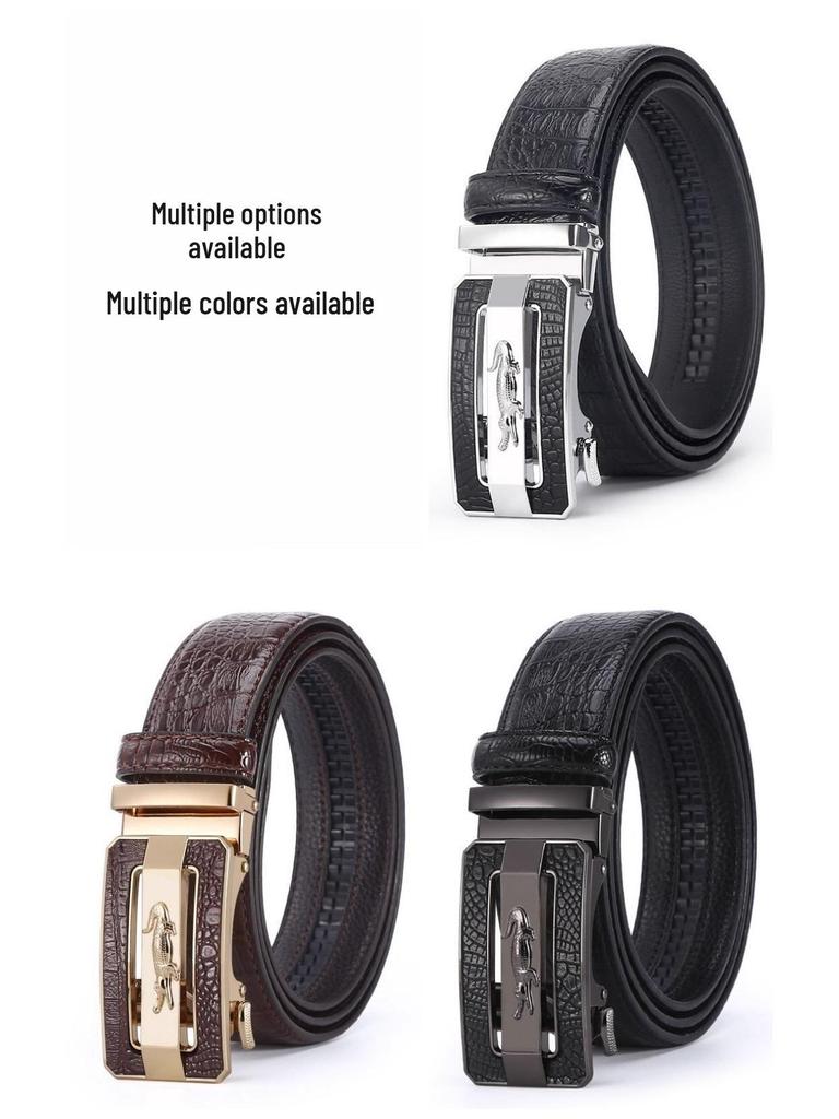 2025 Men's Leather Belt, Automatic Buckle, Crocodile Pattern, Business Casual, Cowhide Waist Belt for Middle-Aged and Elderly.