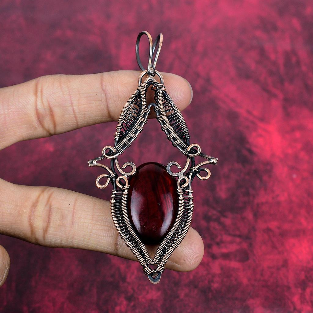 Red Fire Labradorite Pendant Copper Wire Wrapped Gemstone Pendant Handmade Copper Jewelry Dainty Pendant Gifts for Her Wire Wrapped Jewelry