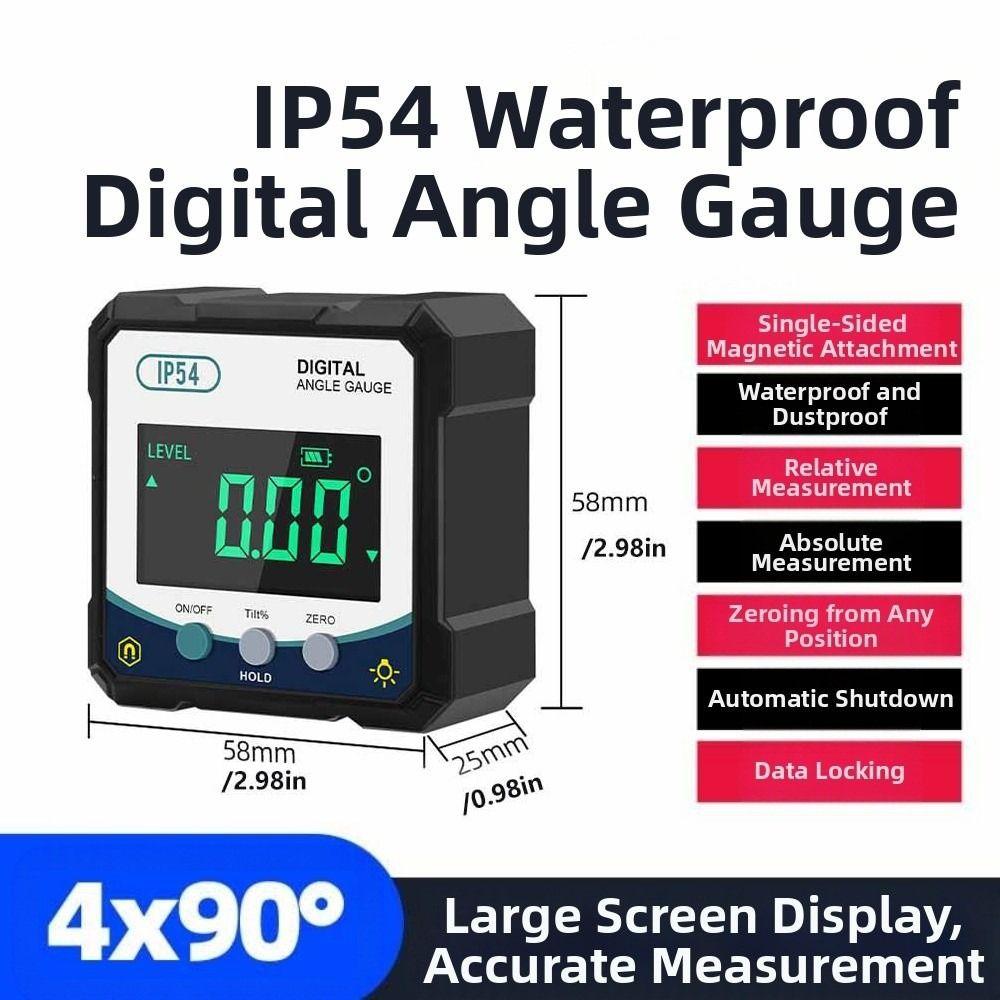 Digital Display Level Angle Gauge With Magnetic Base 4x90° Electronic Angle Protractor IP54 Waterproof Inclinometer Box