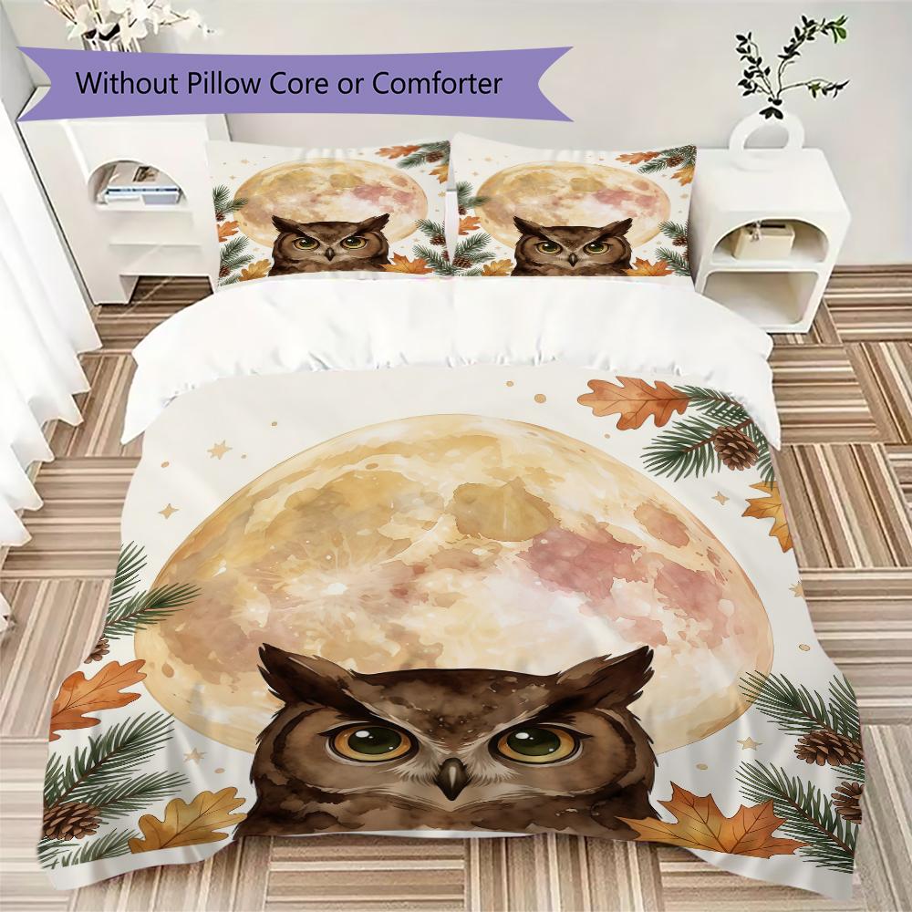 Mystic Moon Owl Pattern Bedding Uilt Set Uilt Cover Pillowcase Home Decoration Birthday Gift (1 * Duvet Cover + 2 * Pillowcase Without Core)