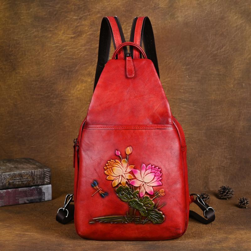 Backpack Creative lotus bag retro large capacity handmade backpack