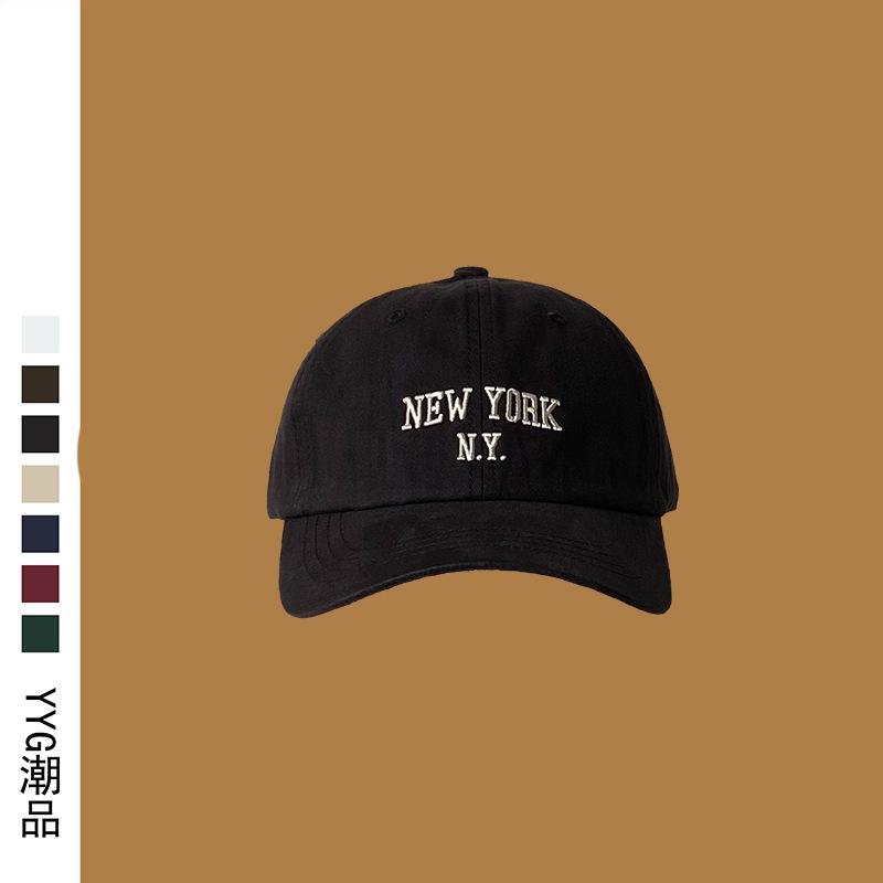 Baseball Cap Female Trendy Brand NY Embroidery Soft Top White Face Small Navy Blue Cap Female Autumn and Winter