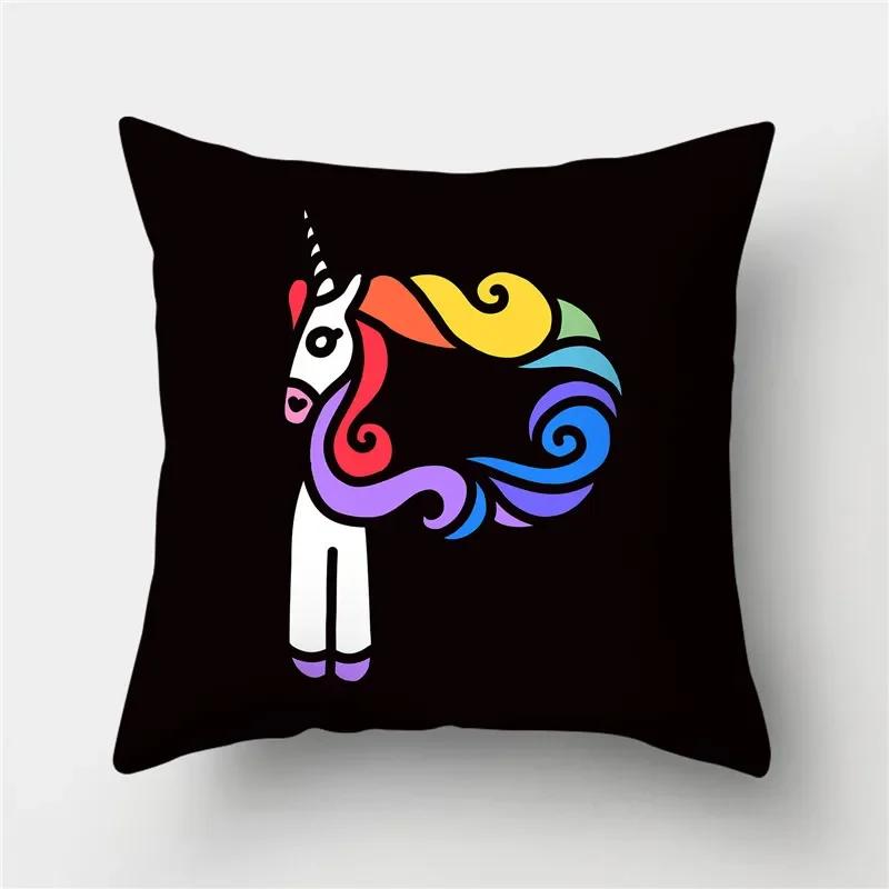 Letters Eenhoorn Kussenhoes Polyester Print Kussensloop Bank Decor Kussen Thuis